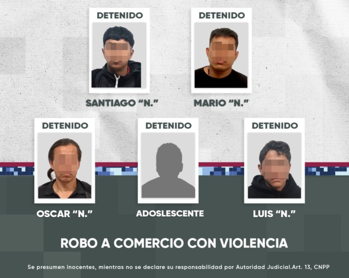 Capturan a cinco sujetos en el Centro de Puebla tras robo a gasolinera