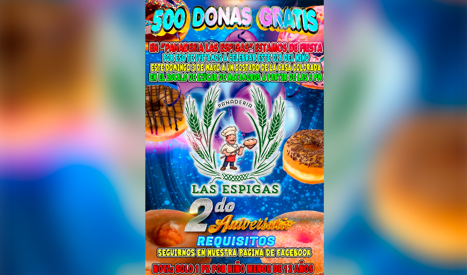 Panadería celebra aniversario con donación de donas