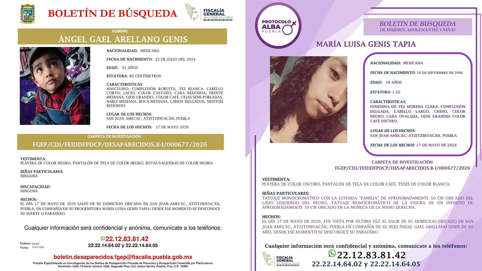Buscan a joven y a su hijo desaparecidos en Atzitzihuacán
