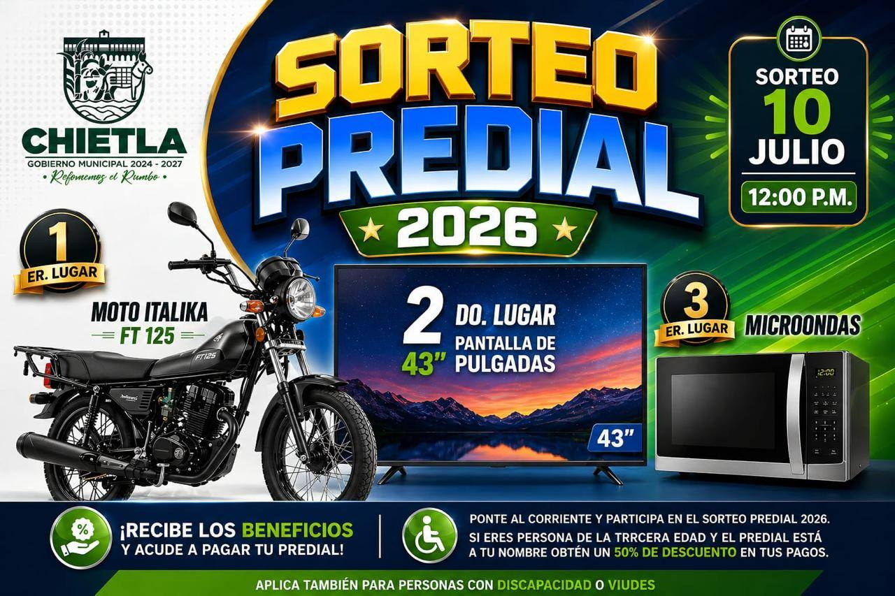 Chietla impulsa pago predial con sorteo y descuentos