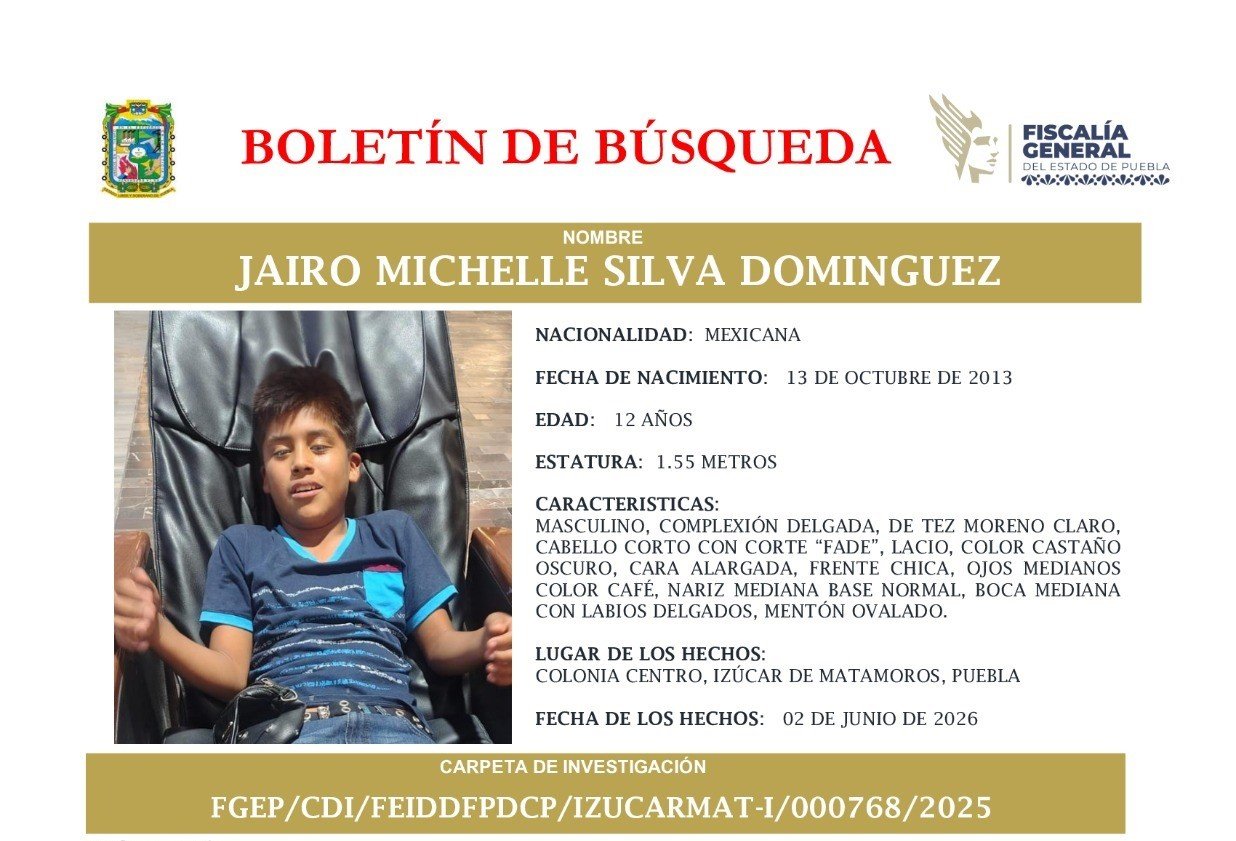 Menor con autismo desaparecido en Izúcar