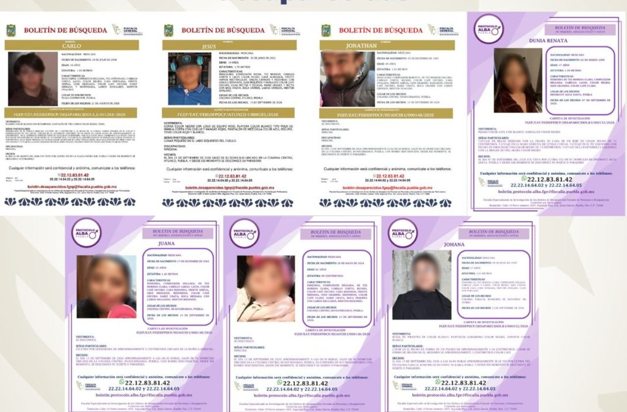 Localiza Fiscalía de Puebla a siete personas desaparecidas