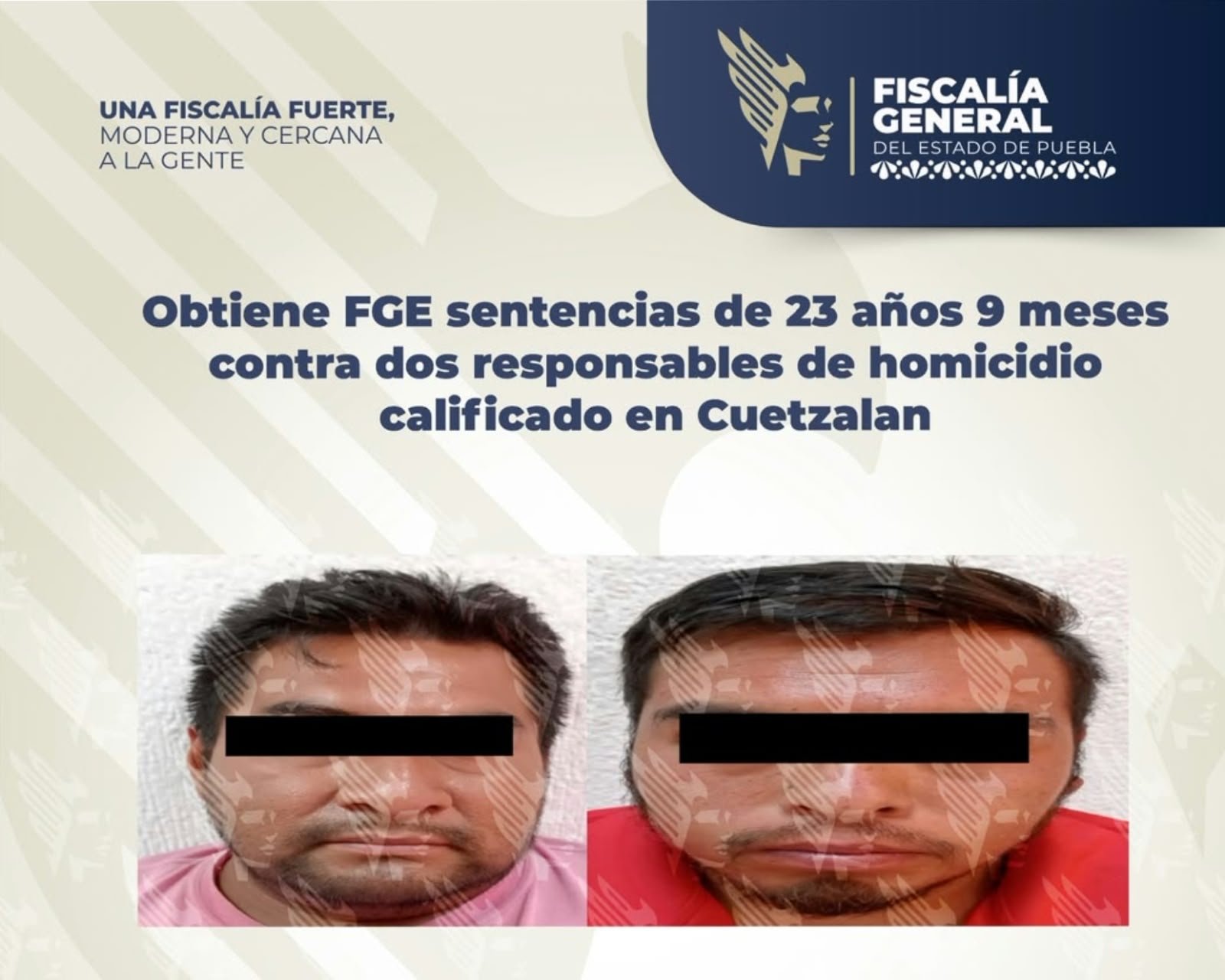 Obtiene FGE sentencias de 23 años 9 meses contra dos responsables de homicidio calificado en Cuetzalan