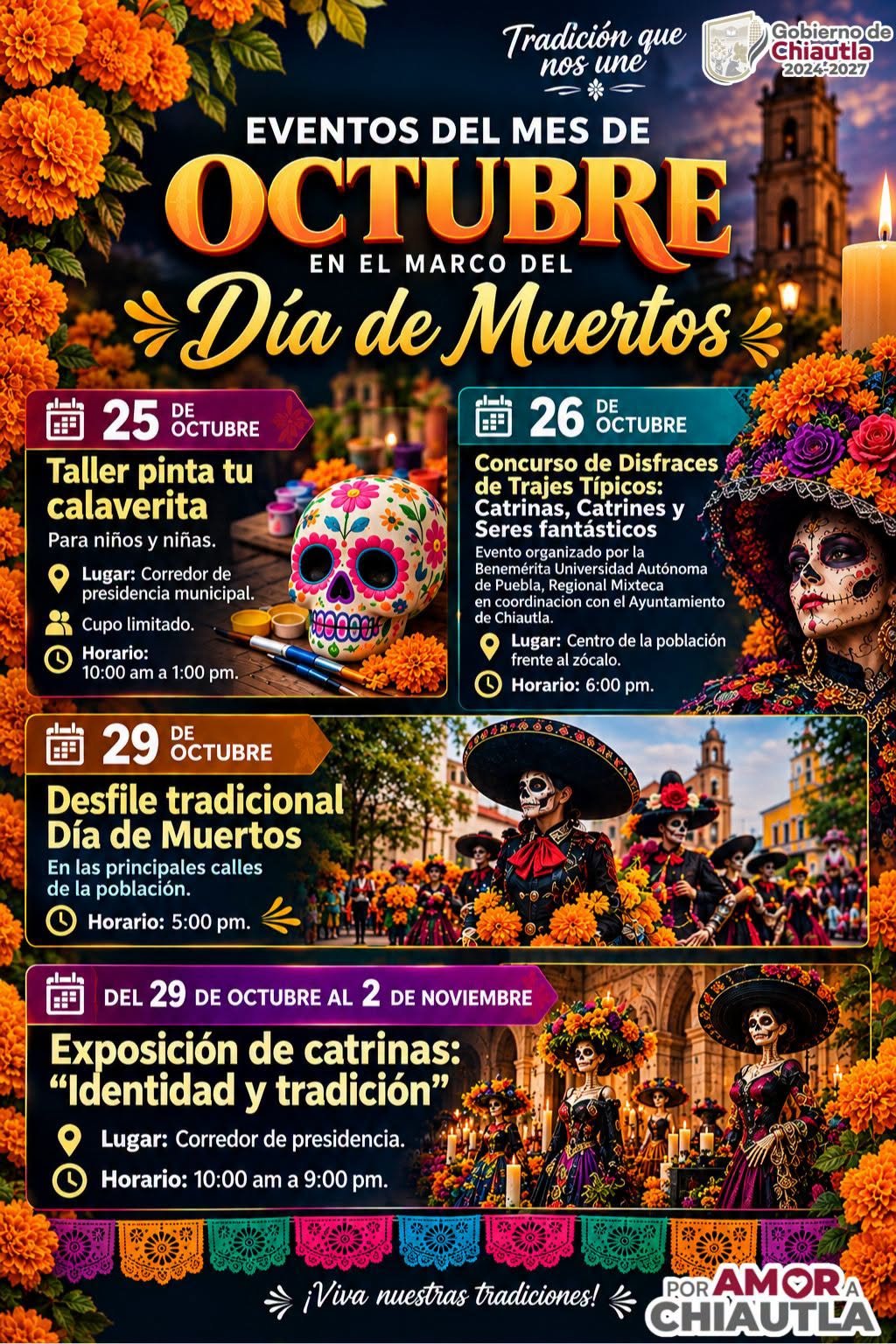 Chiautla anuncia desfile, concurso y talleres por Día de Muertos