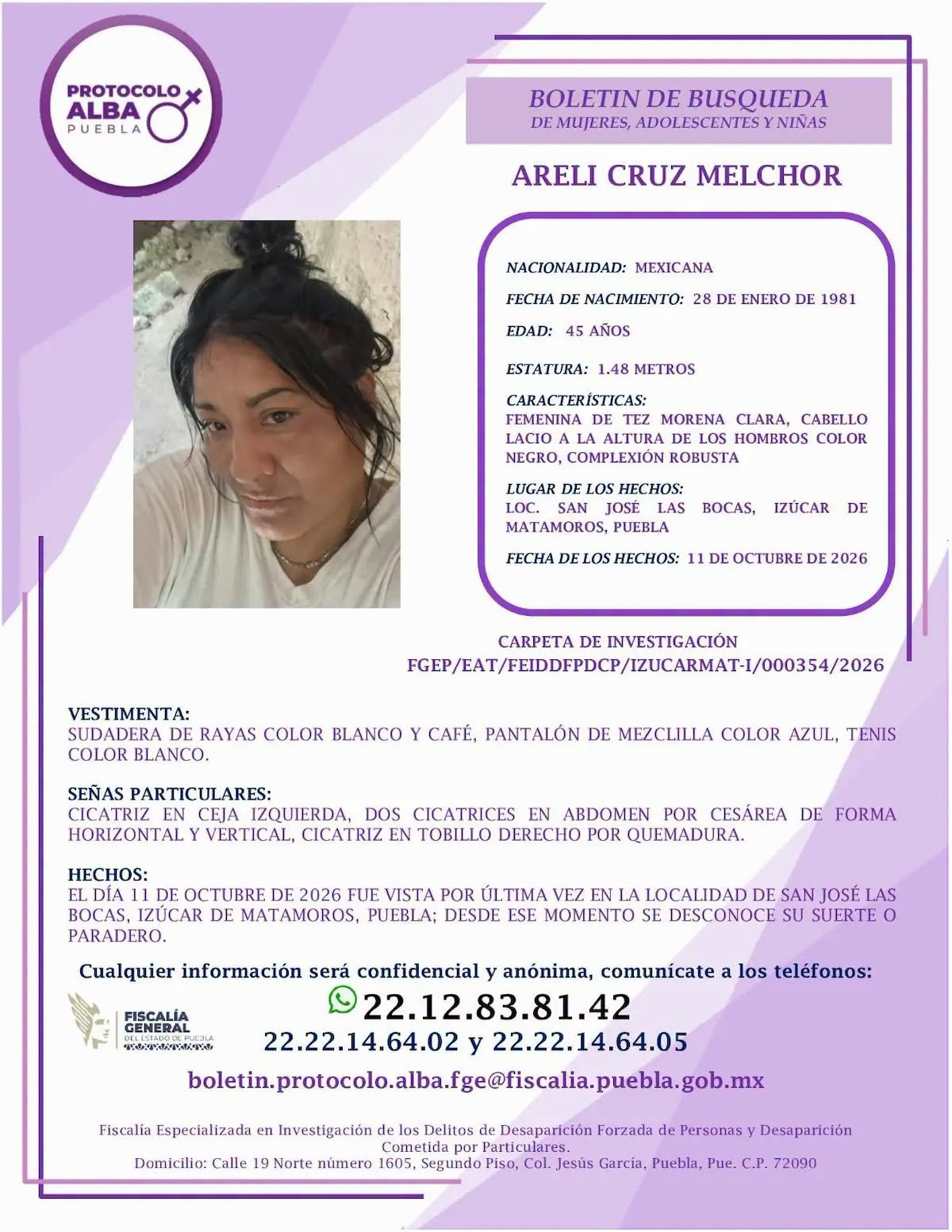 Buscan a Areli Cruz Melchor, desaparecida en Izúcar
