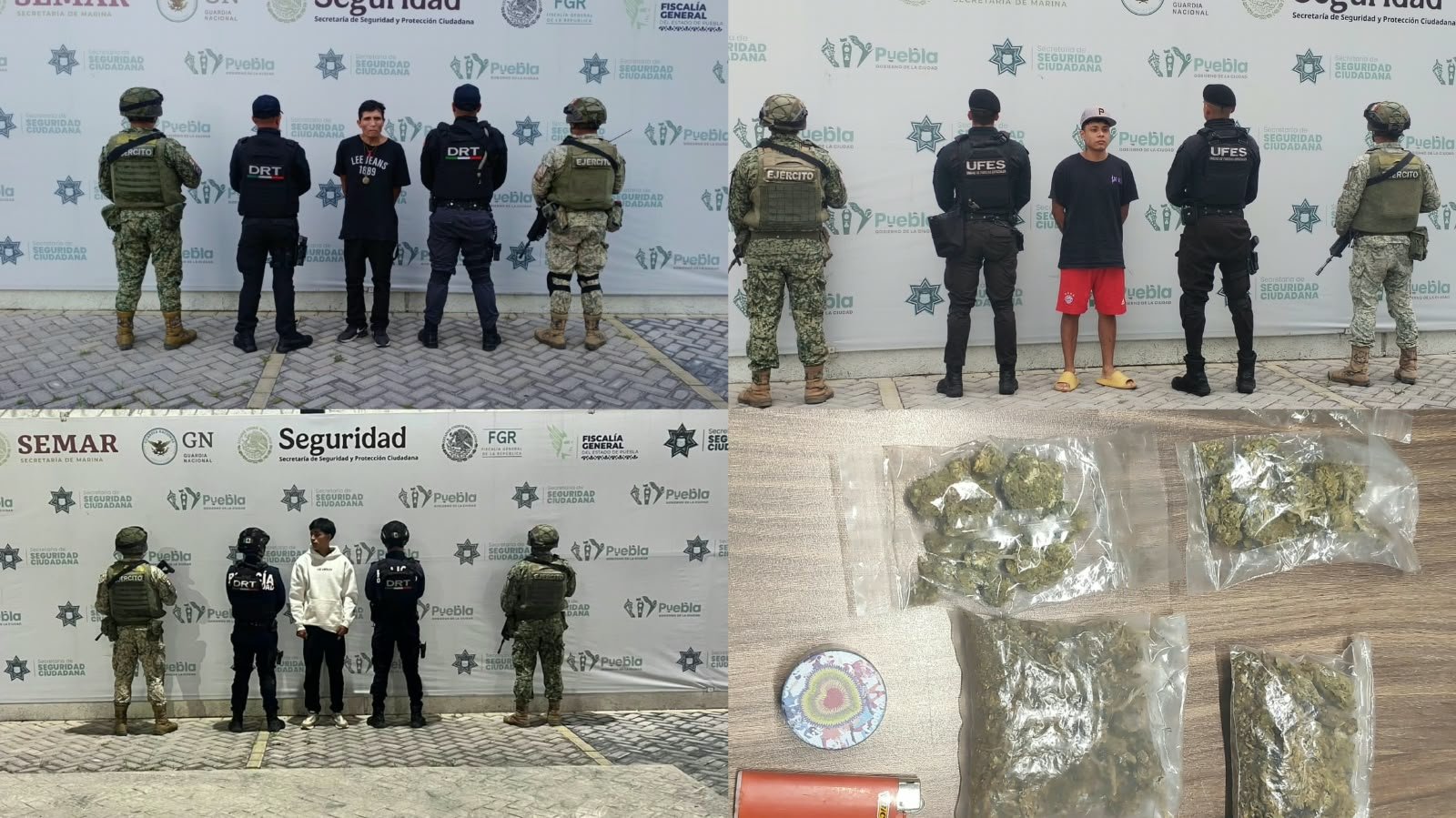 Ejército y Guardia Nacional detuvieron a 56 personas y aseguraron armamento y drogas en Puebla
