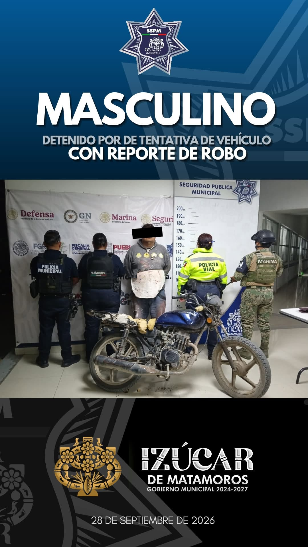 Detienen a tres personas y recuperan motocicleta robada en Izúcar de Matamoros